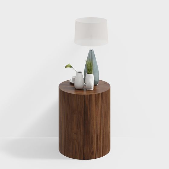 Rustic Round Wooden Side Table 3D model