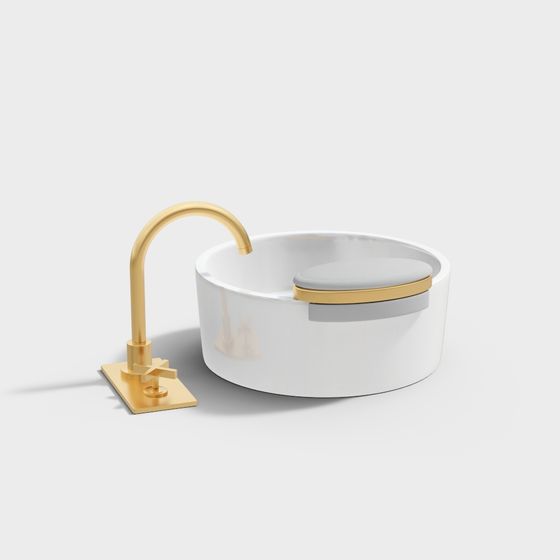 Sleek Basin with Golden Faucet 3D model