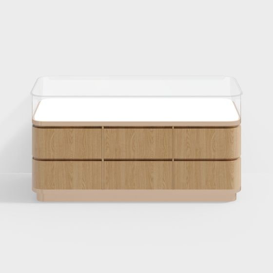 Modern Wooden Storage Cabinet with Glass Top 3D model