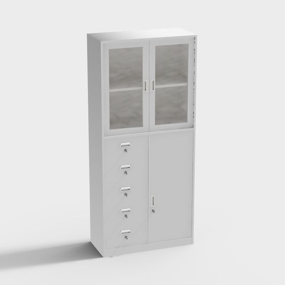 Modern Low-Poly Glass Door Storage Cabinet 3D model