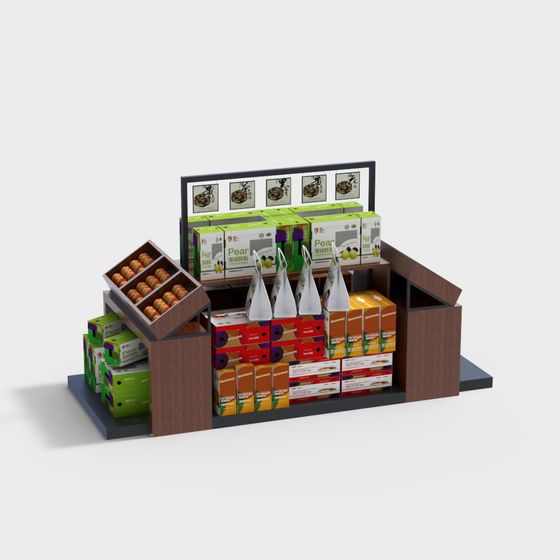 Realistic Fruit Display Shelf 3D Model