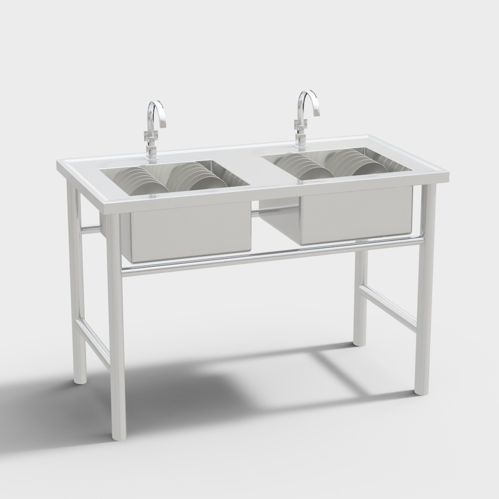 Stylish Double Bowl Stainless Steel Sink 3D model