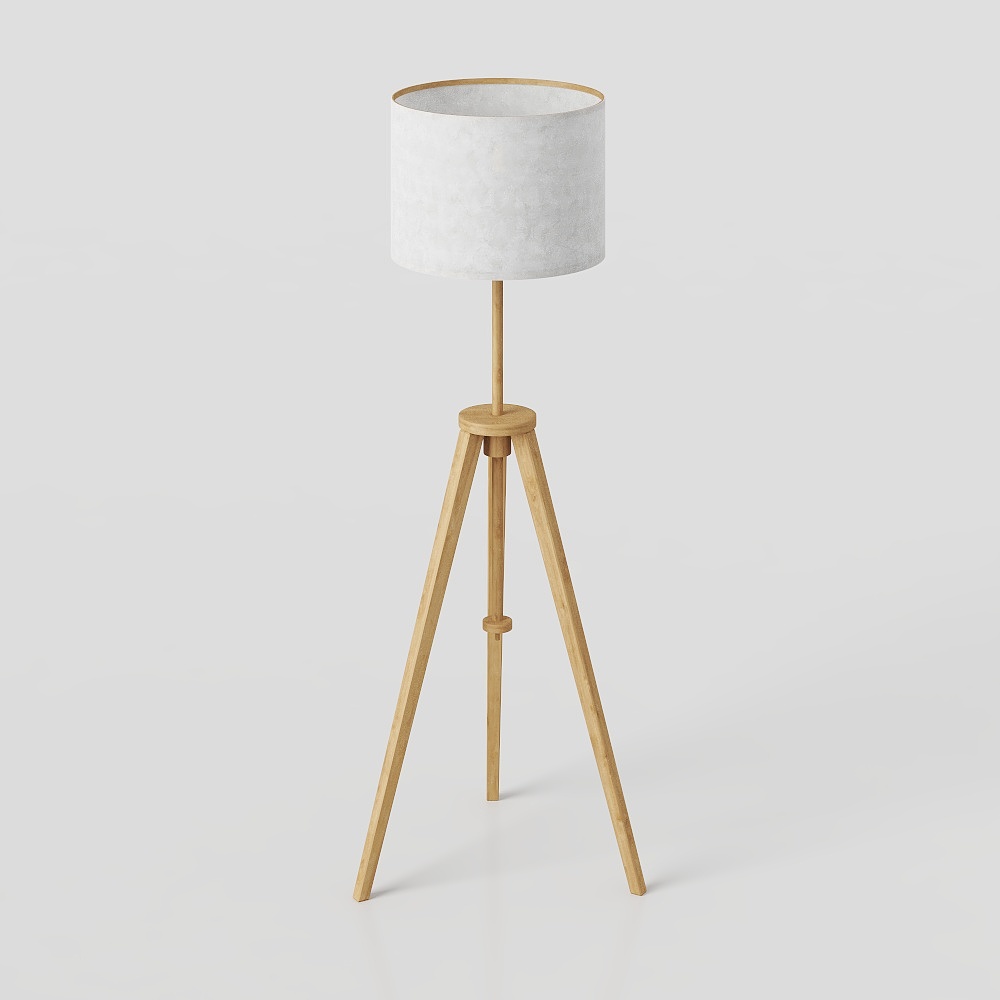 Elegant Nordic Floor Lamp 3D Model – Wooden Tripod Design