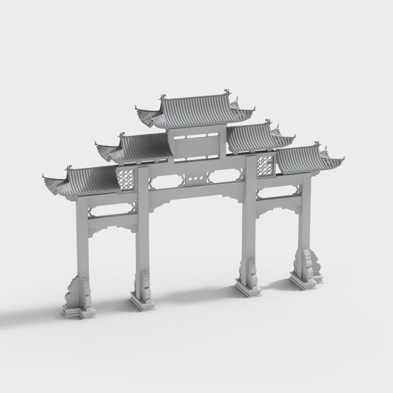 Graceful Low-Poly Chinese Archway 3D model