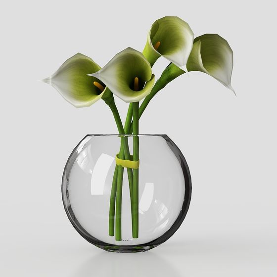 Elegant Glass Vase with Calla Lily 3D model