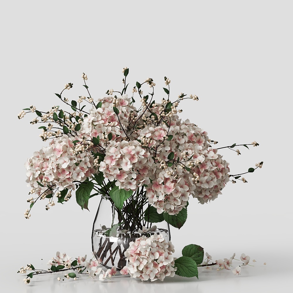 Spring Bouquet 3D Model – Floral Arrangement in Glass Vase