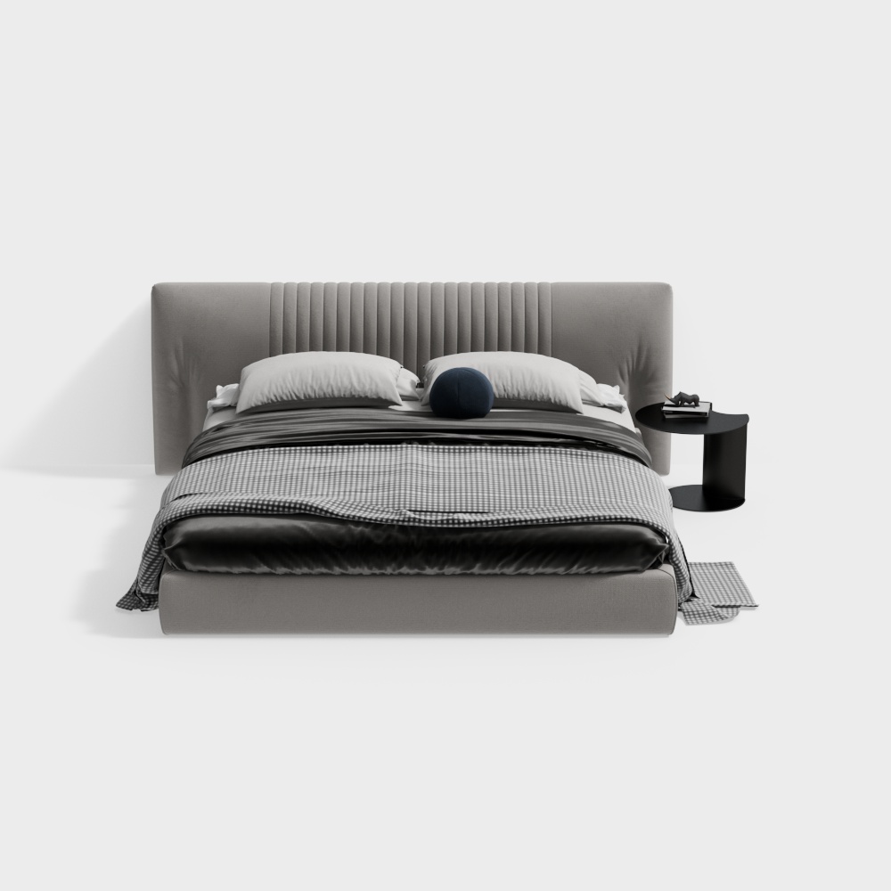 Modern Minimalist Bed 3D Model – Sleek Grey Textures
