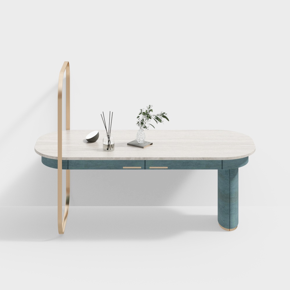 Streamlined Coffee Table 3D Model – Modern Wood & Metal