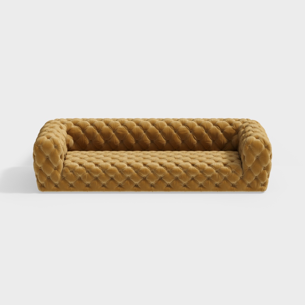 Elegant Retro-Modern Sofa 3D Model – Velvet Upholstery