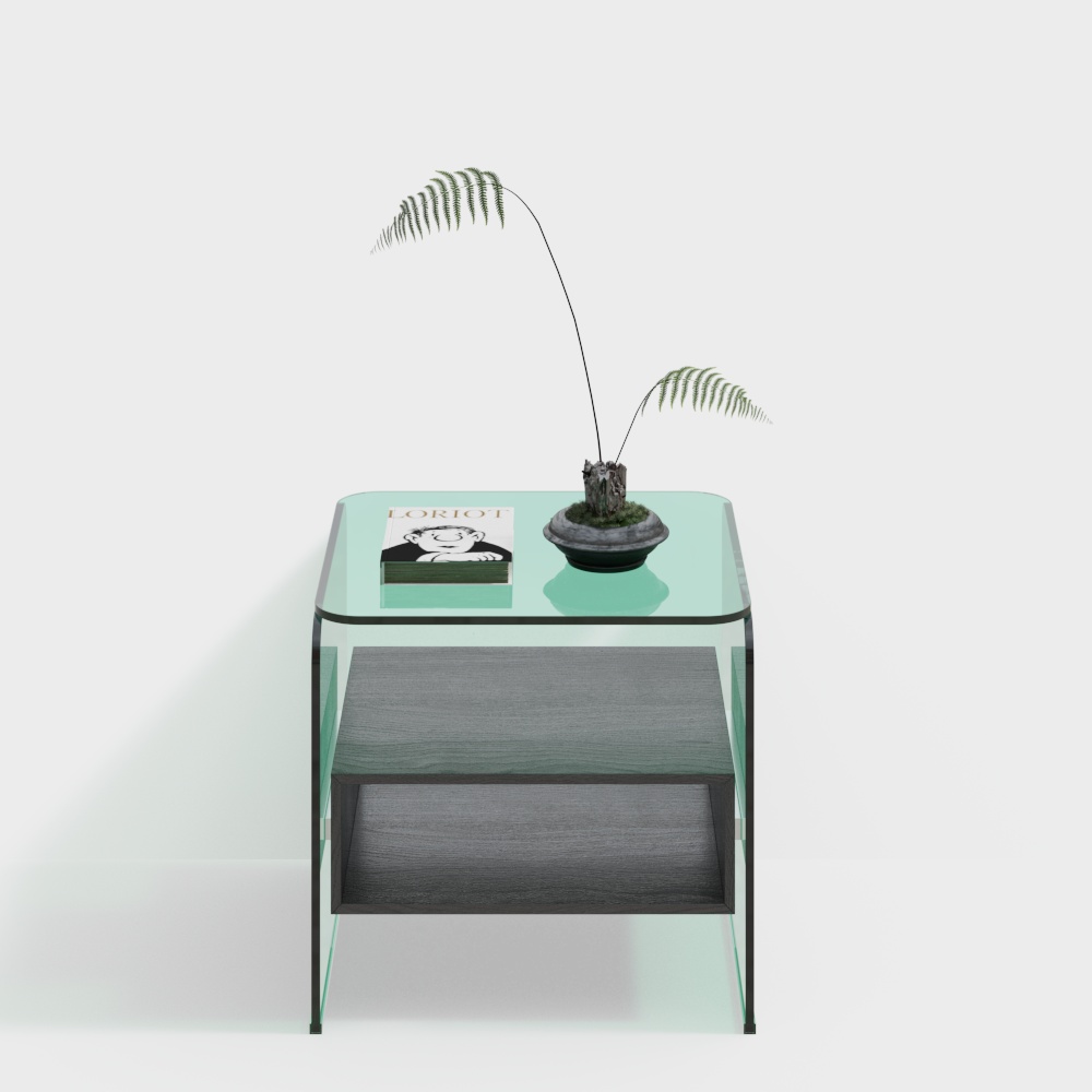 Stylish Glass Side Table 3D Model – Low-Poly Wood & Glass