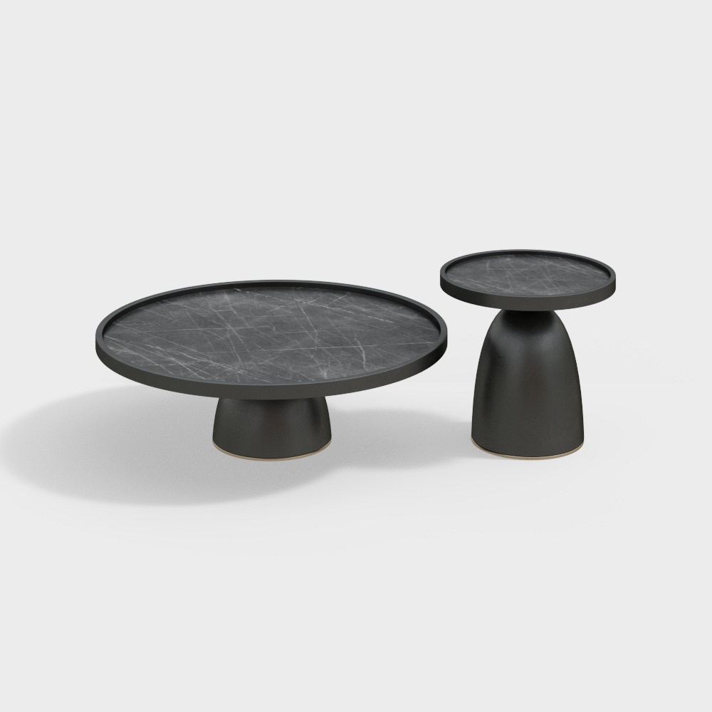 Urban Accent Table 3D Model – Black Marble & Metal