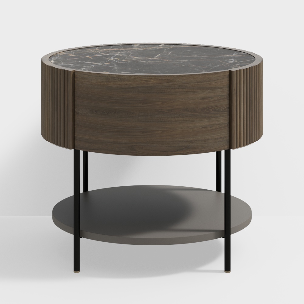 Elegant Round Side Table 3D Model – Marble & Wood Design