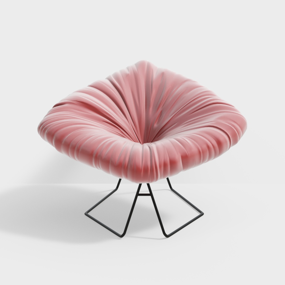 Waves Chair 3D Model – Pink Velvet Minimalist Design