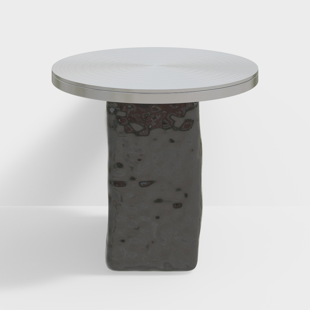 Rock Round Table 3D Model – Metallic and Rock Base