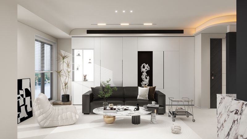 Modern Minimalist Living Room with White Tone